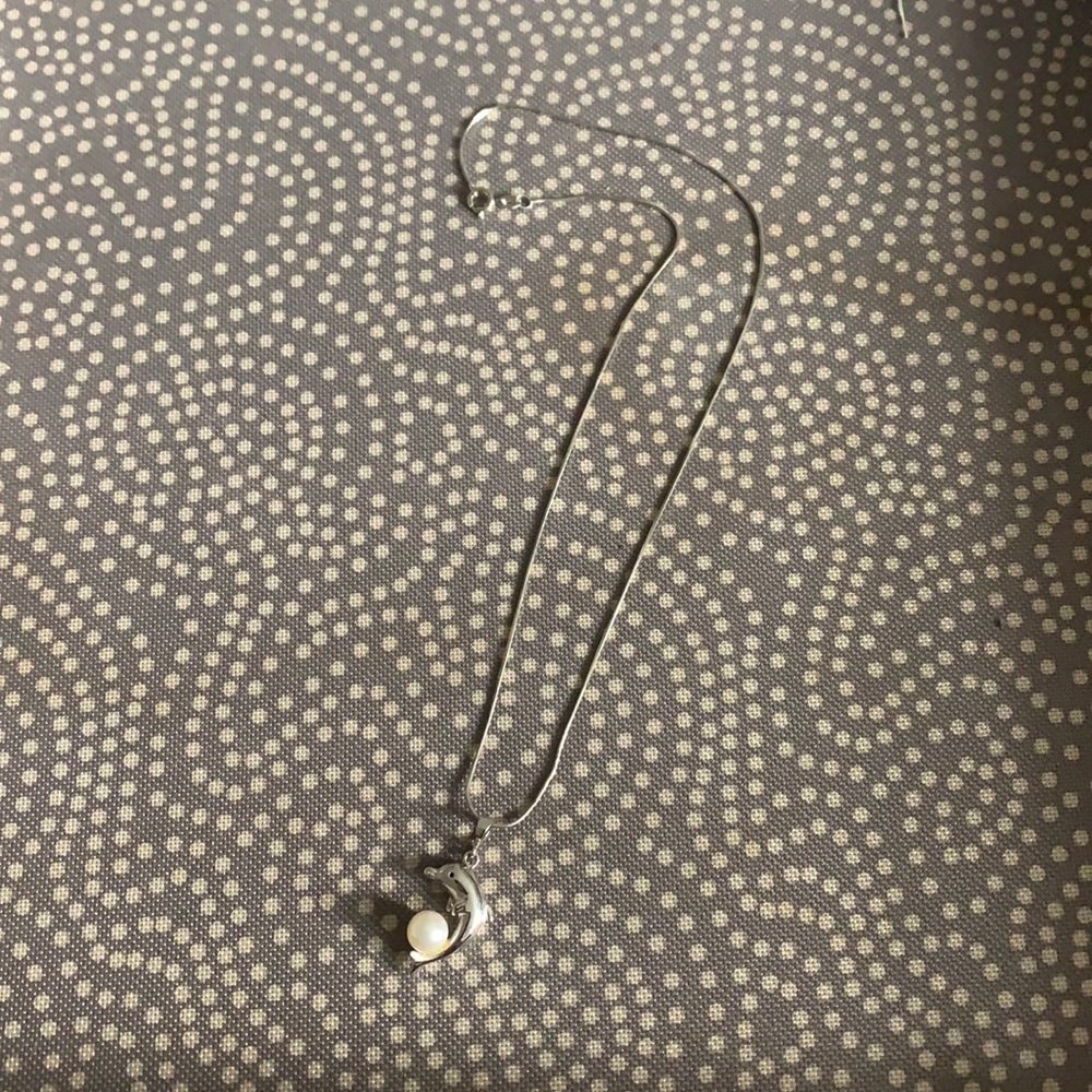 Dolphin necklace with real pearl